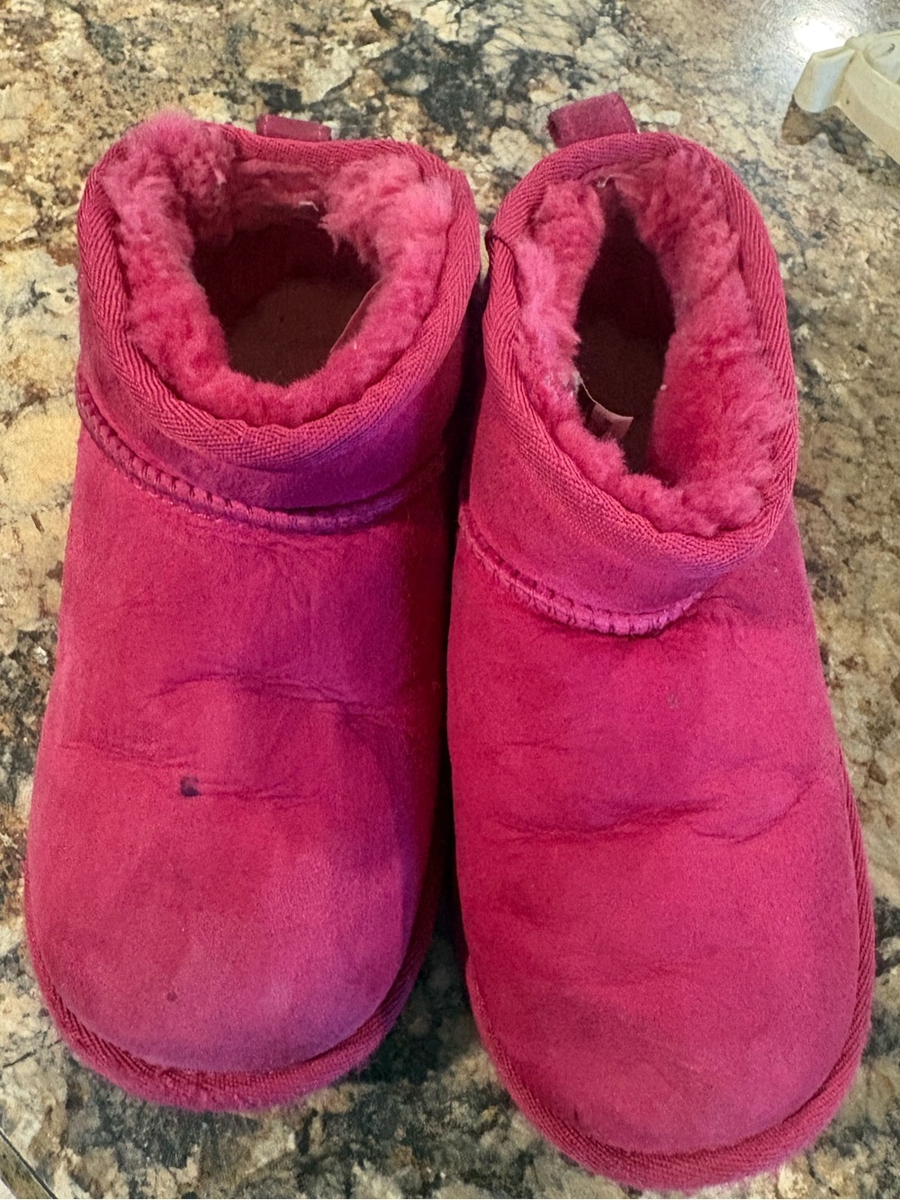UGG Kids Pink Plush Slip-On Slippers